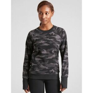 Athleta Triumph Women XL Black Gray Cam Crew Neck Sweatshirt‎ Long Sleeve Fleece